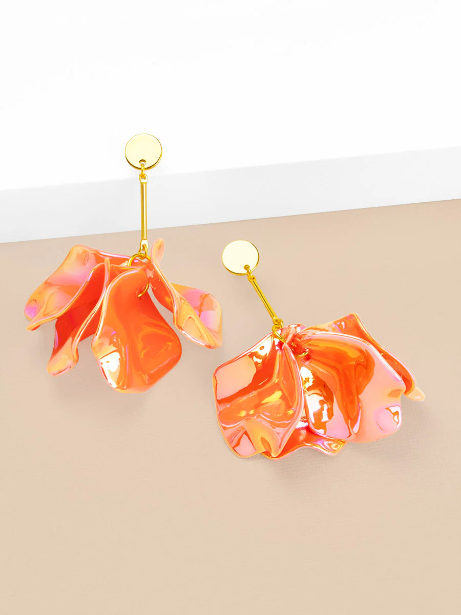Zenzii Iridescent 4-Petal Drop Earring - Orange