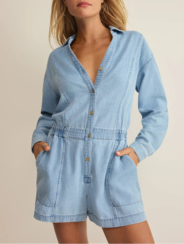 Z Supply Sully Twill Romper - Lake Blue