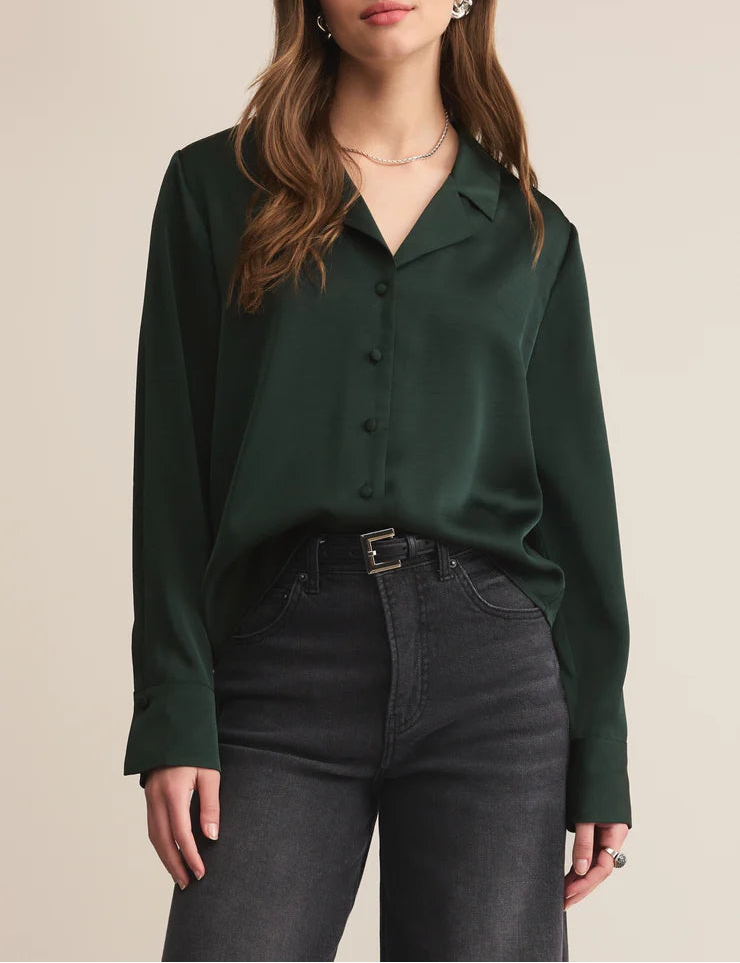 Z Supply Ana Satin Top - Garland Green