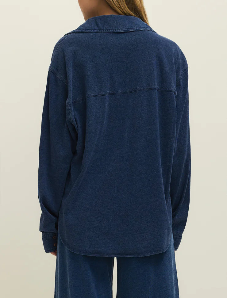 Z Supply Reese Jersey Denim Button Up - Indigo
