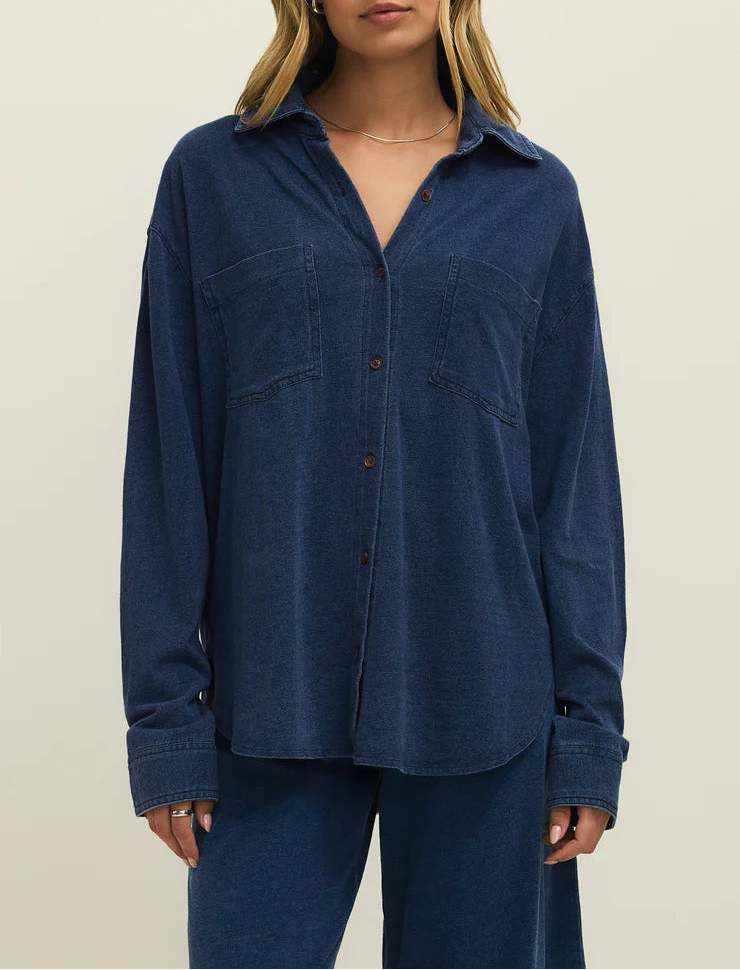 Z Supply Reese Jersey Denim Button Up - Indigo