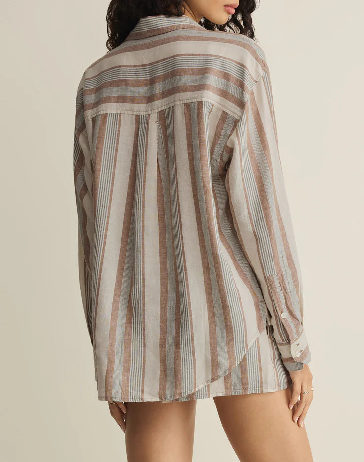 Z Supply The Perfect Striped Button Up - Island Coconut