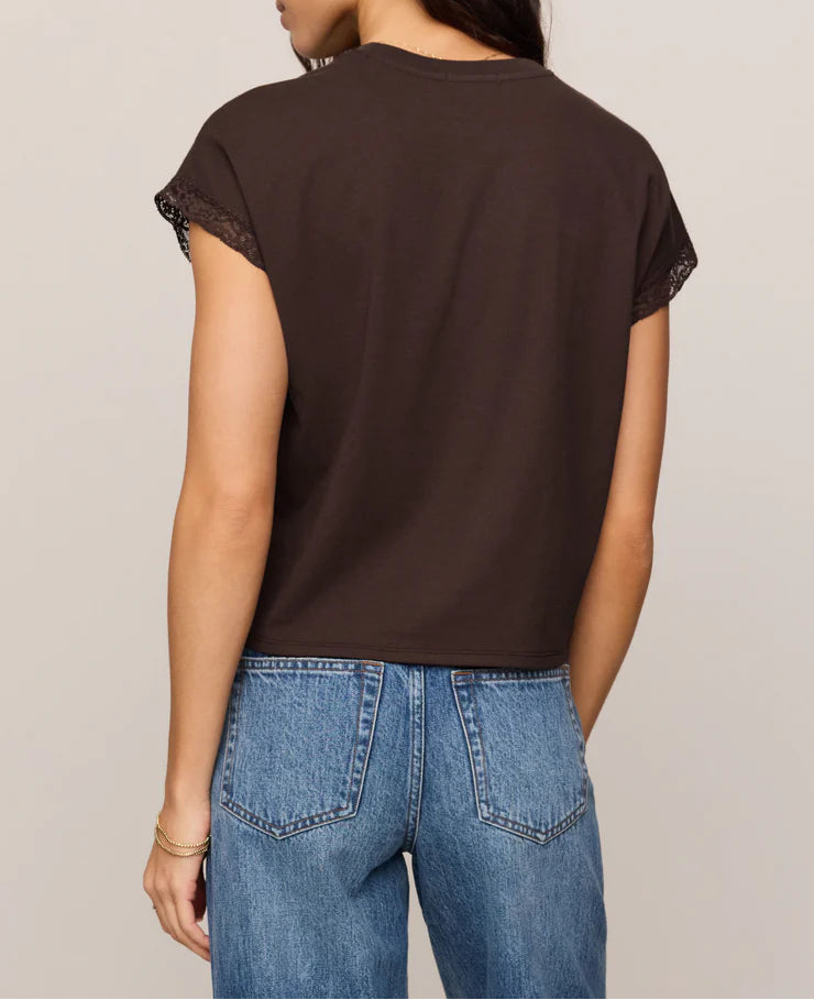 Z Supply Marika Lace Trim Muscle Tee - Dark Chocolate