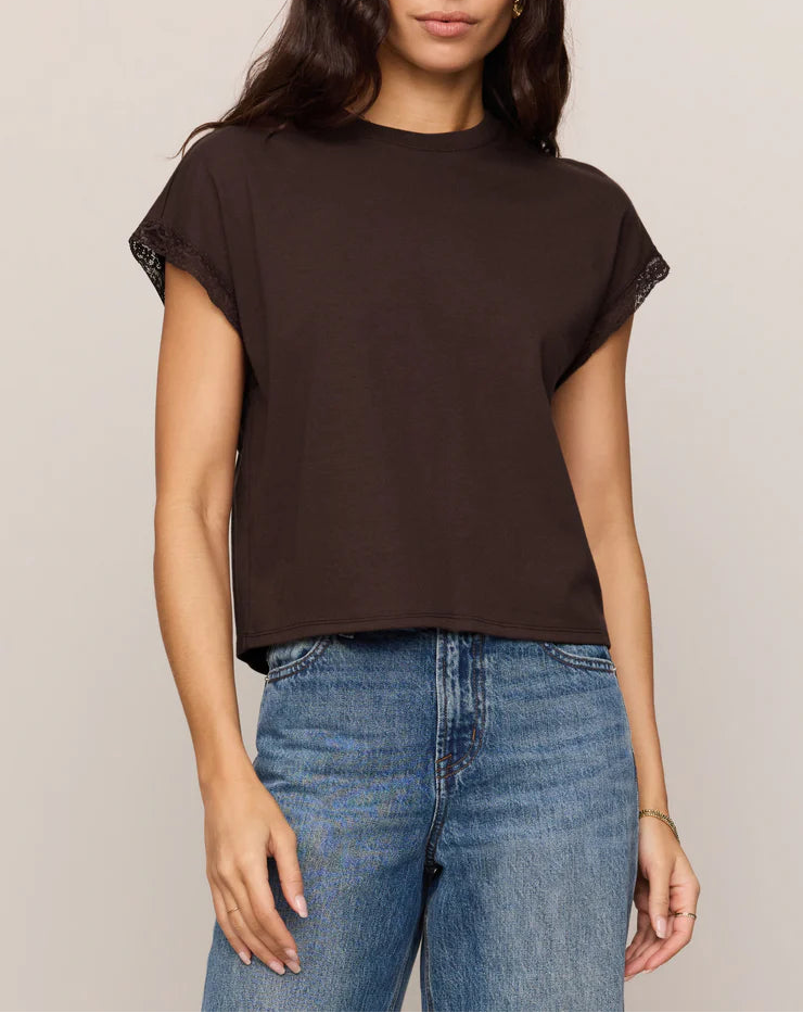 Z Supply Marika Lace Trim Muscle Tee - Dark Chocolate
