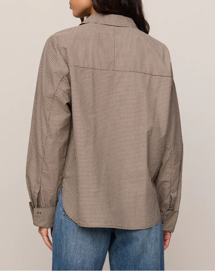 Z Supply On Duty Gingham Button Up Top - Dark Chocolate