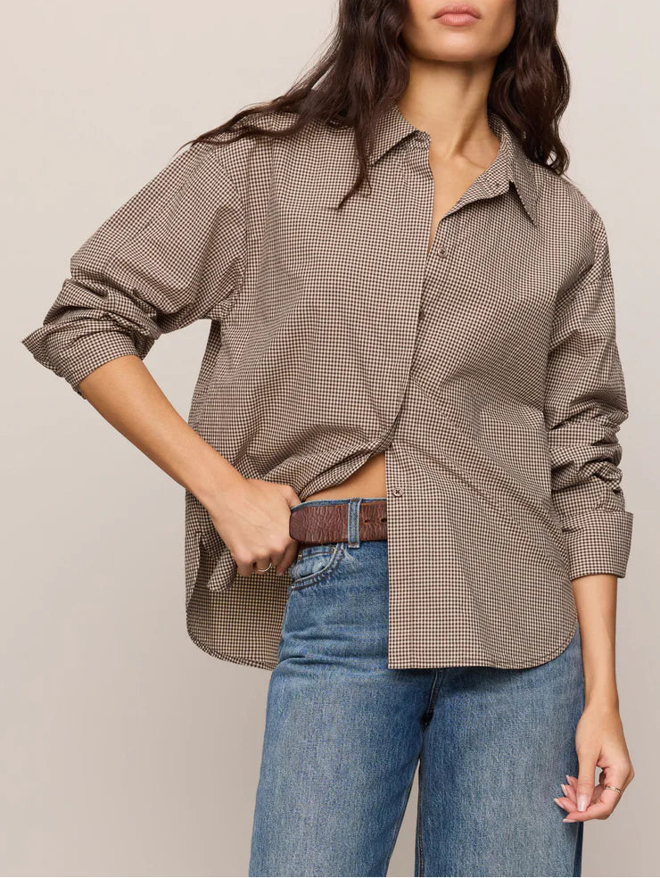 Z Supply On Duty Gingham Button Up Top - Dark Chocolate