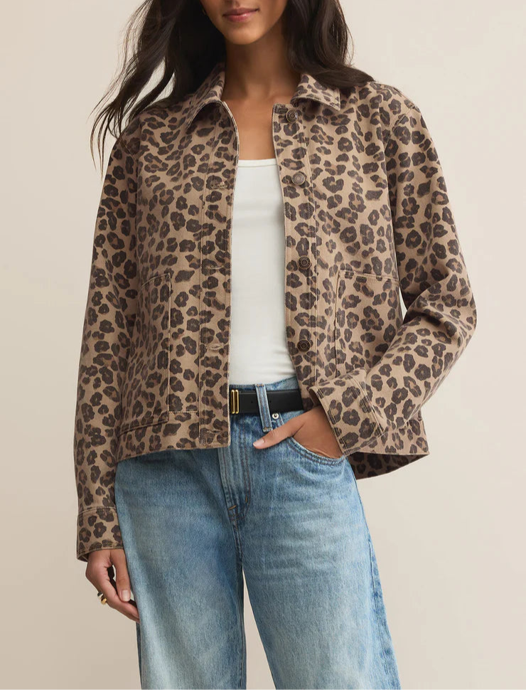 Z Supply Bel Air Leopard Denim Jacket - Desert Tan