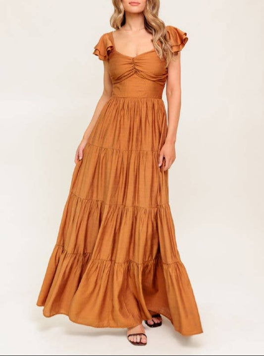 Best Dressed Tiered Skirt Maxi Dress - Rust