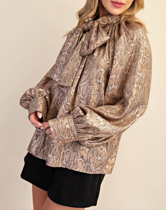 Welcome In Tie-Neck Blouse - Camel