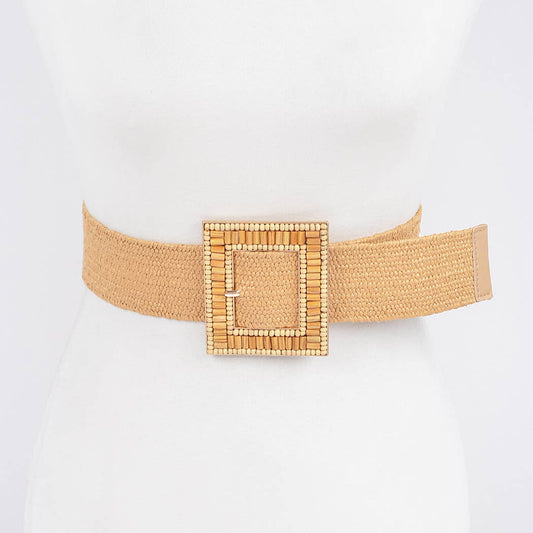 Handmade Buckle Elastic Belt - Khaki