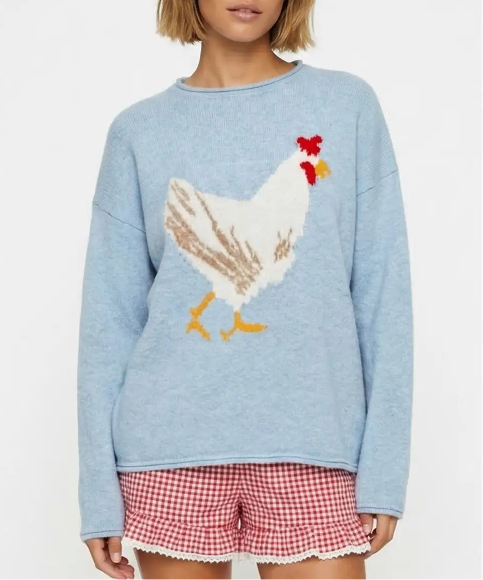 Farm Fresh Chicken Pullover Sweater - Sky