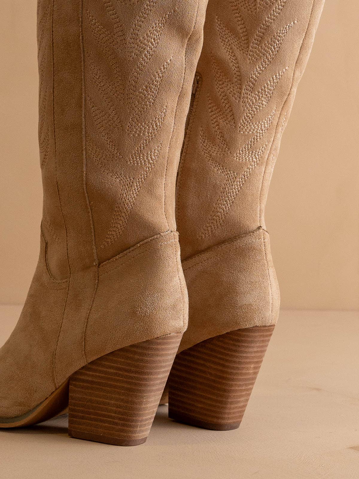 The Bronco | Knee High Cowboy Western Boot - Almond