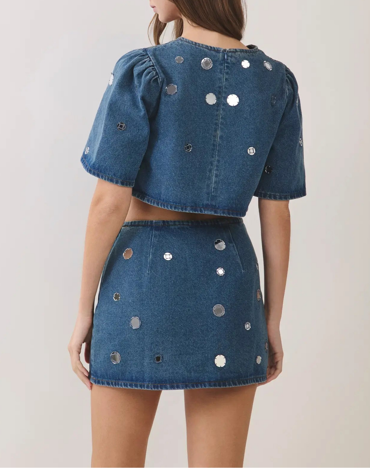Truth Teller Mirror Embellished Denim Mini Skirt - Denim