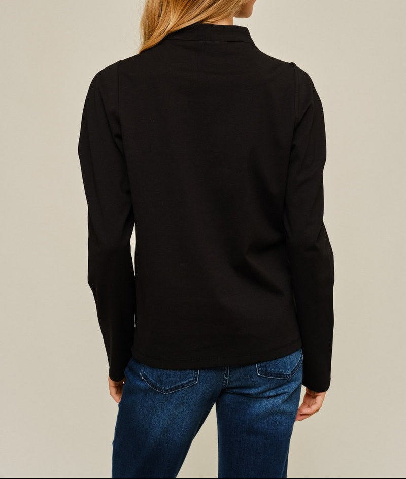 Use Your Voice Shoulder Puff Detail Solid Blouse - Black