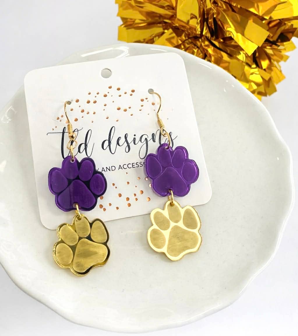 Game Day Paw Print Drop Earrings