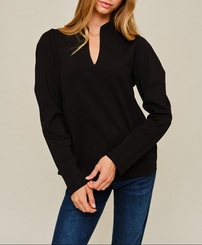 Use Your Voice Shoulder Puff Detail Solid Blouse - Black
