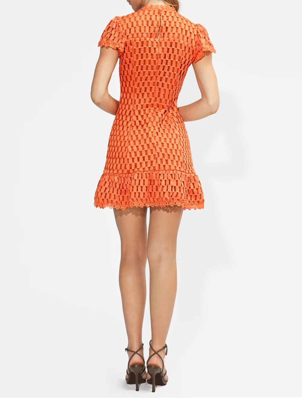 Kayla Flutter Sleeves Lace Mini Dress - Orange