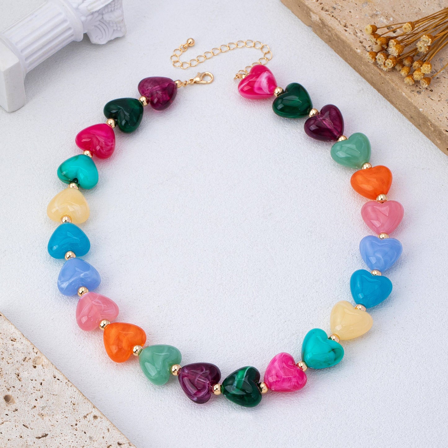 Resin Heart Bead Necklace - Multi