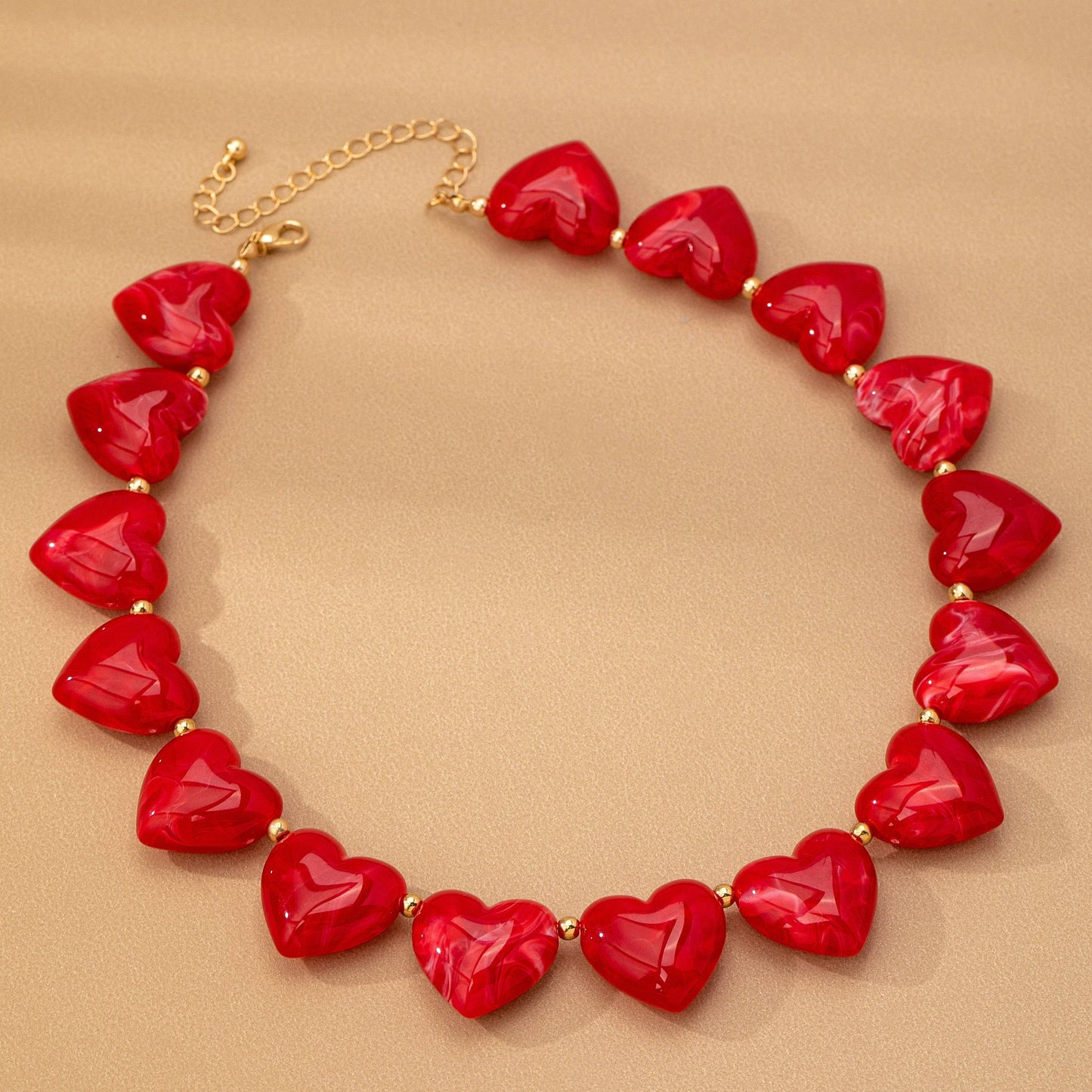 Large Heart Shape Beaded Necklace - Red