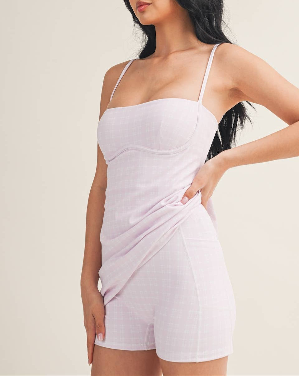 Plaid Print Sweetheart Athletic Skort Dress - Pink