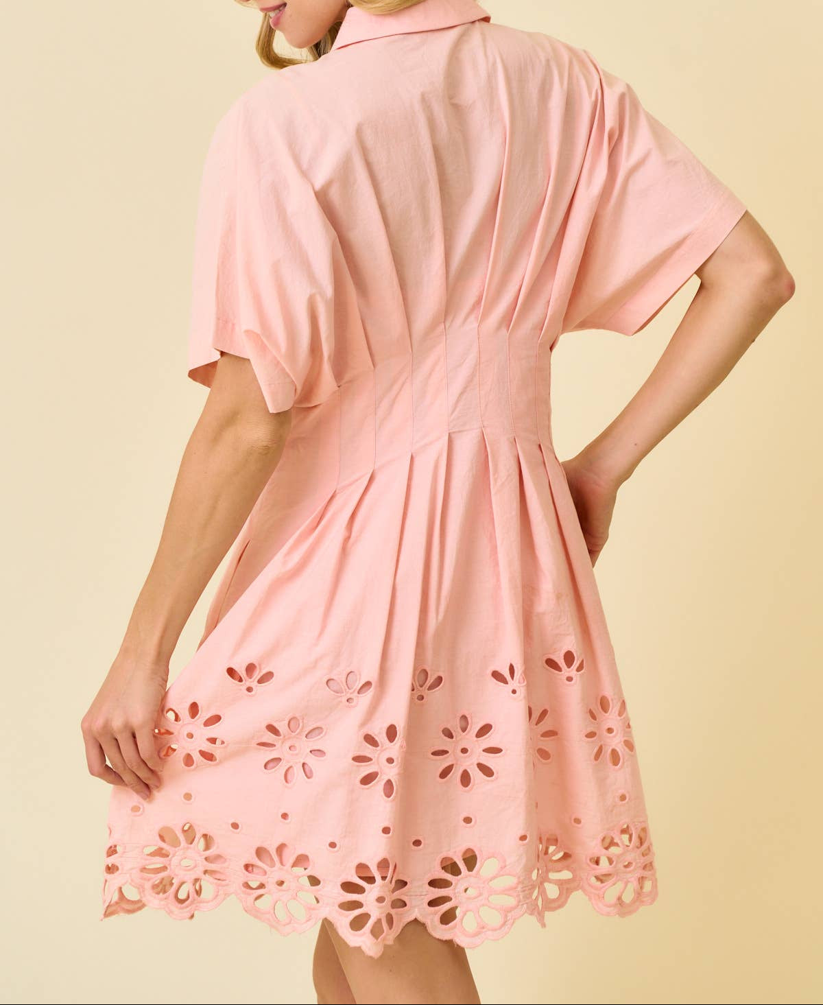 Under The Sea Scallop Embroidery Shirt Dress - Coral