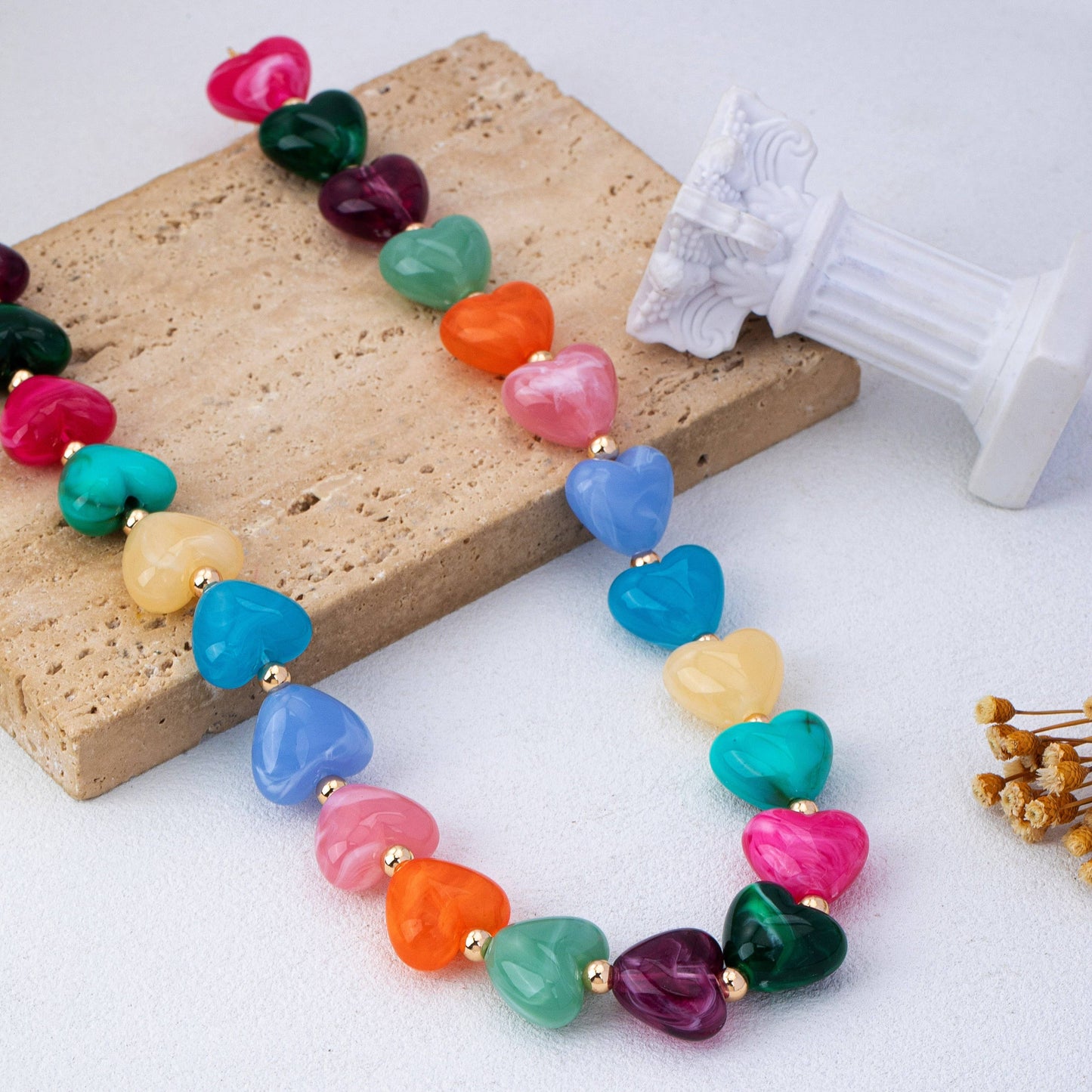 Resin Heart Bead Necklace - Multi