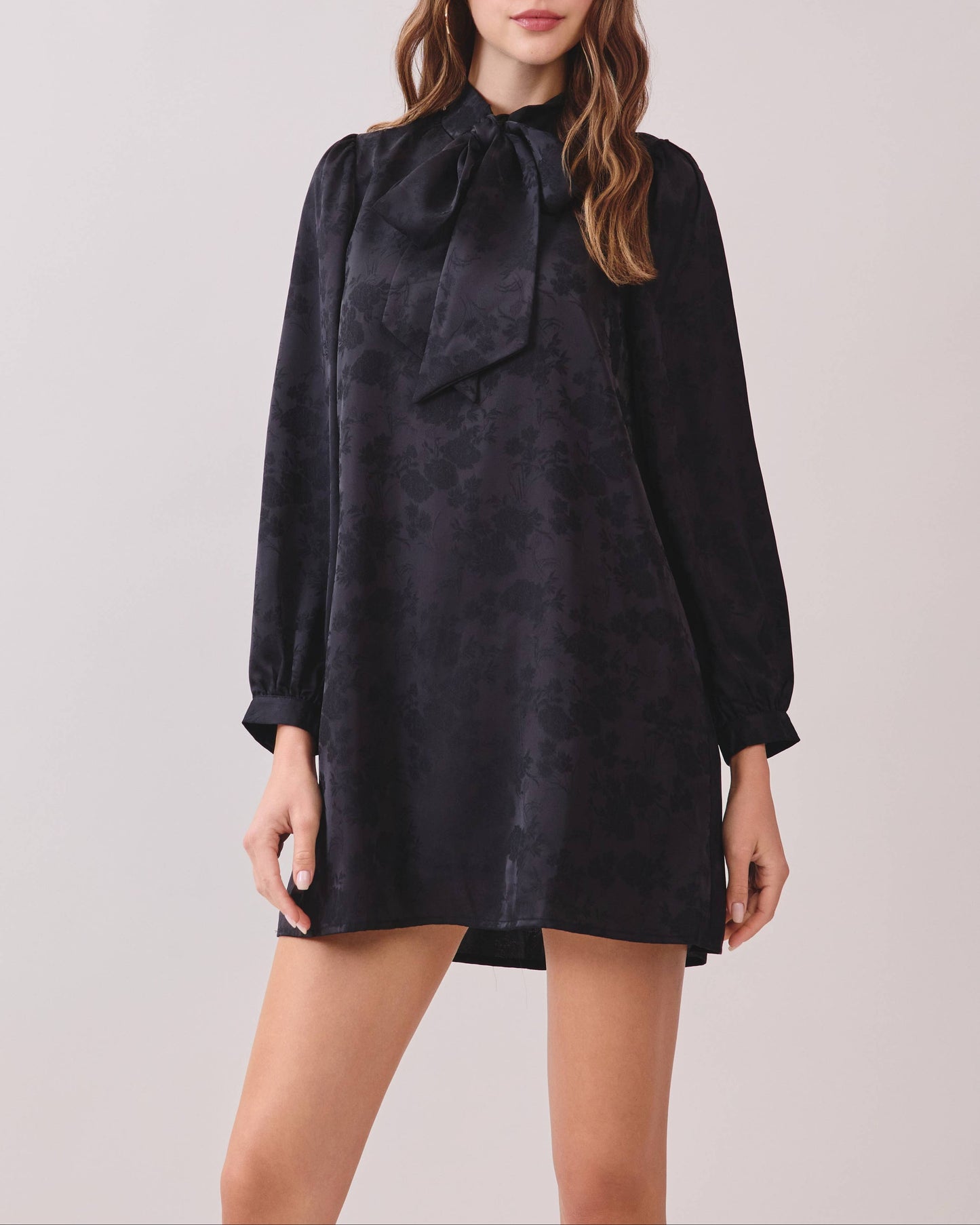 Secret Keeper Floral Pattern Oversized Bowtie Dress - Black