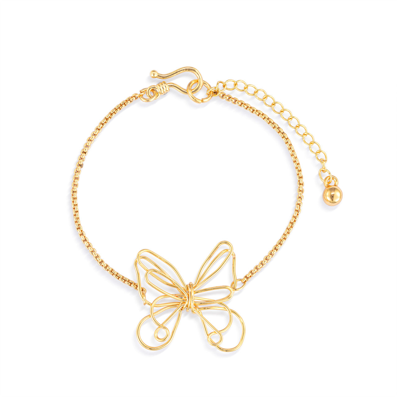 Butterfly Open Gold Bracelet - 6.5in