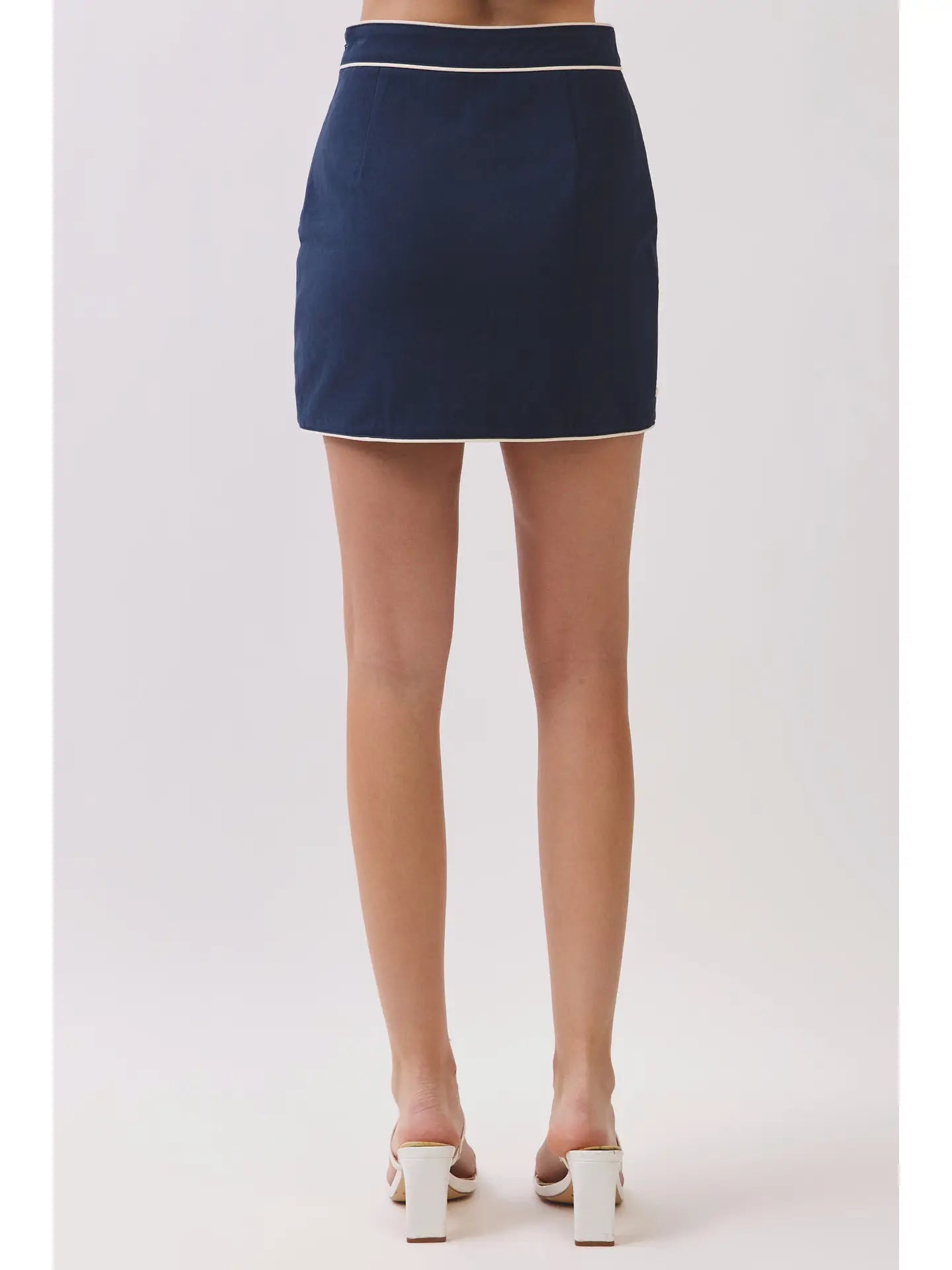 One More Floral Applique Front Slit Mini Skirt - Navy