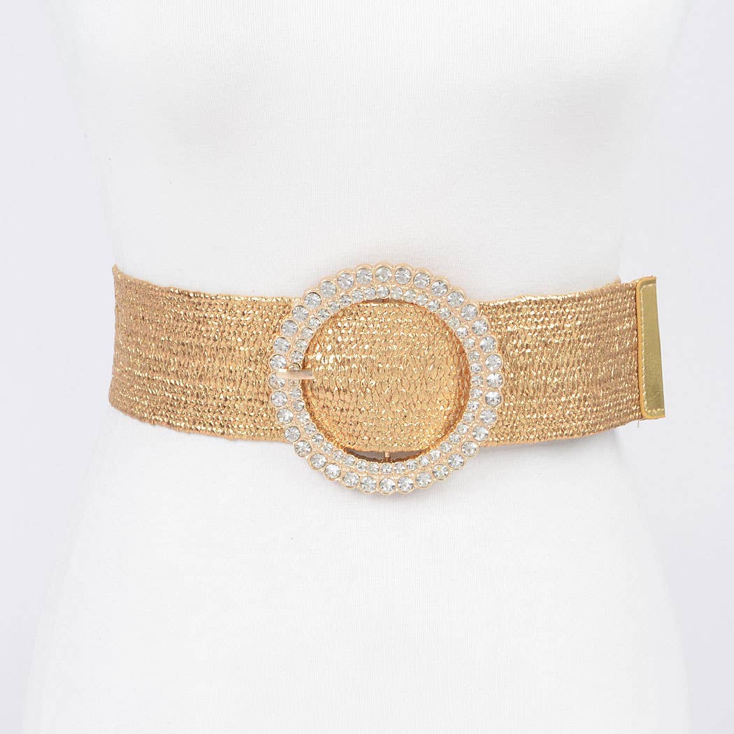 Rhinestone Elastic Belt - Gold
