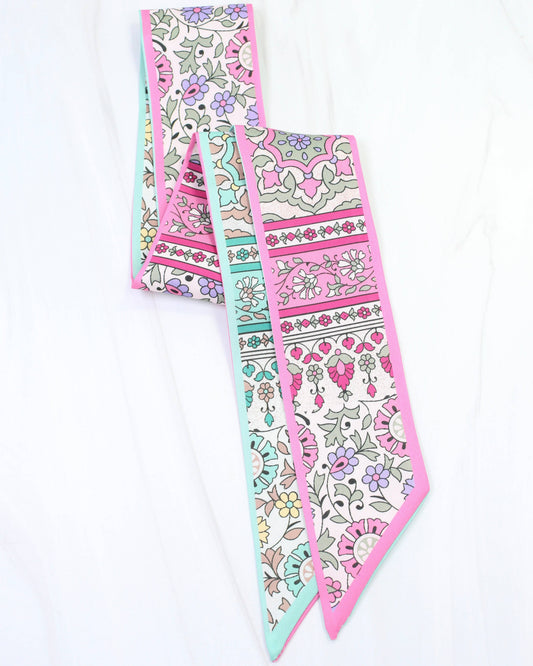 Eliza Reversible Flower Skinny Scarf Pink Green