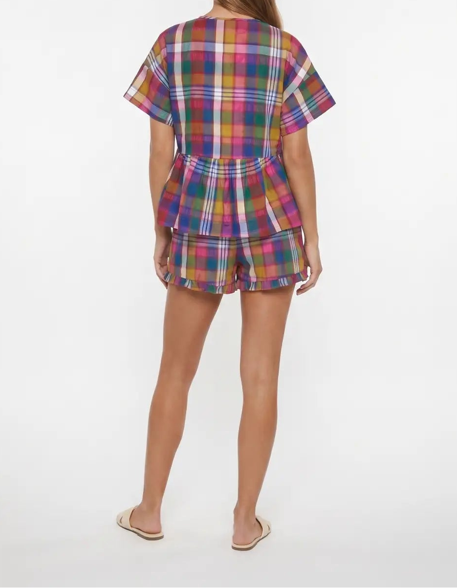 Big Town Multi Color Plaid Babydoll Top - Pink/Navy Plaid