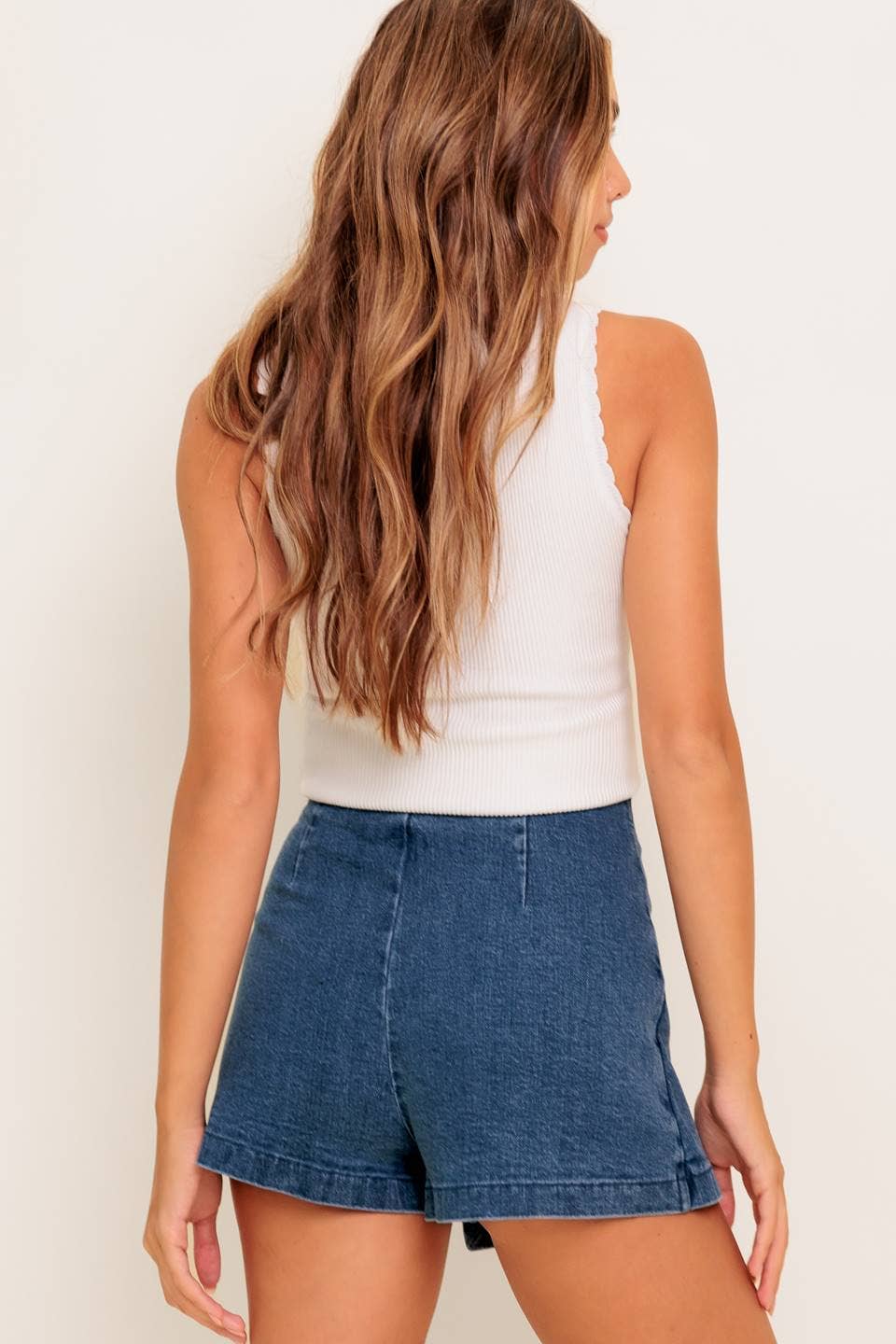 Without A Doubt Washed Denim Skort - Medium Indigo
