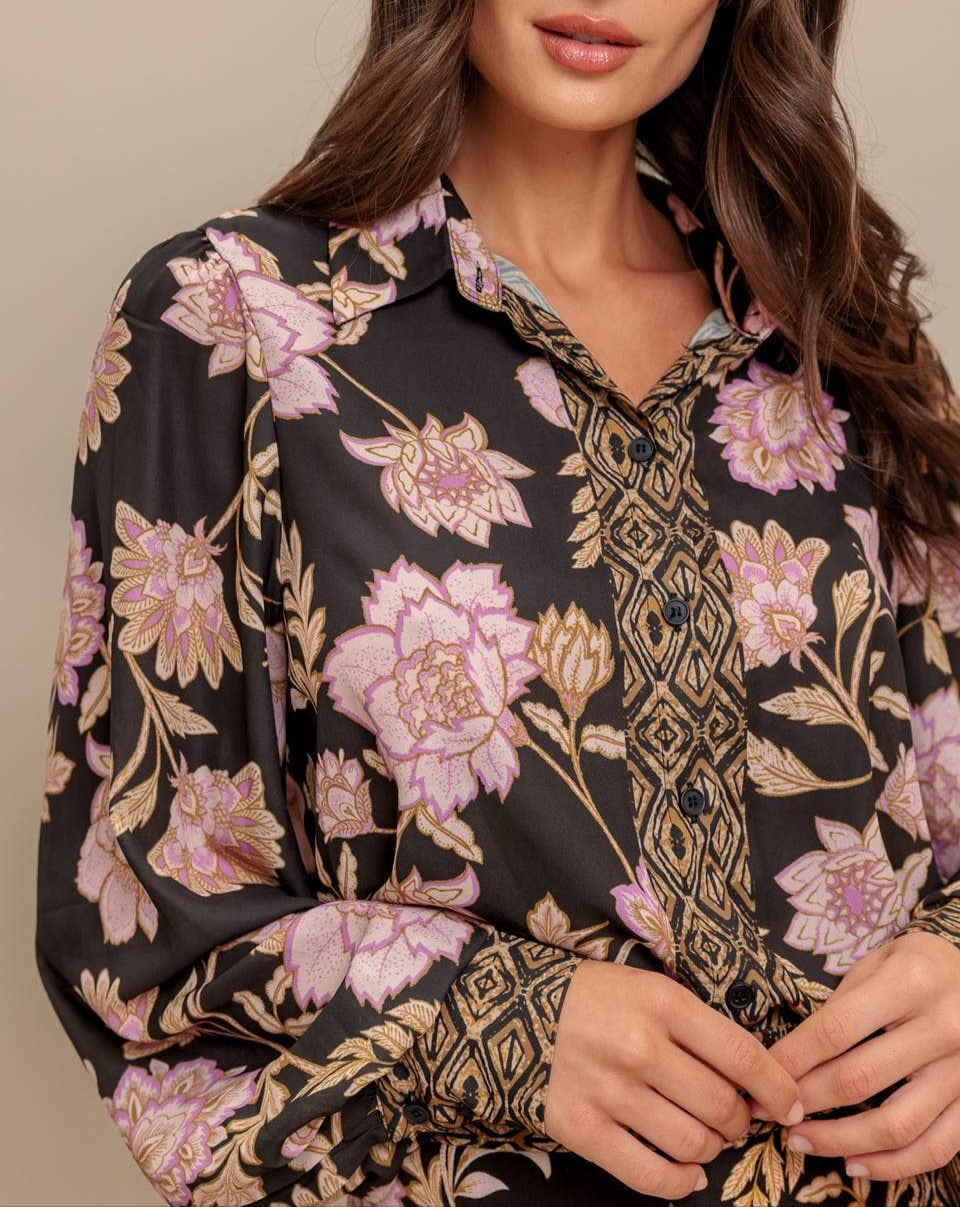 Statement Maker Printed Woven Top - Black