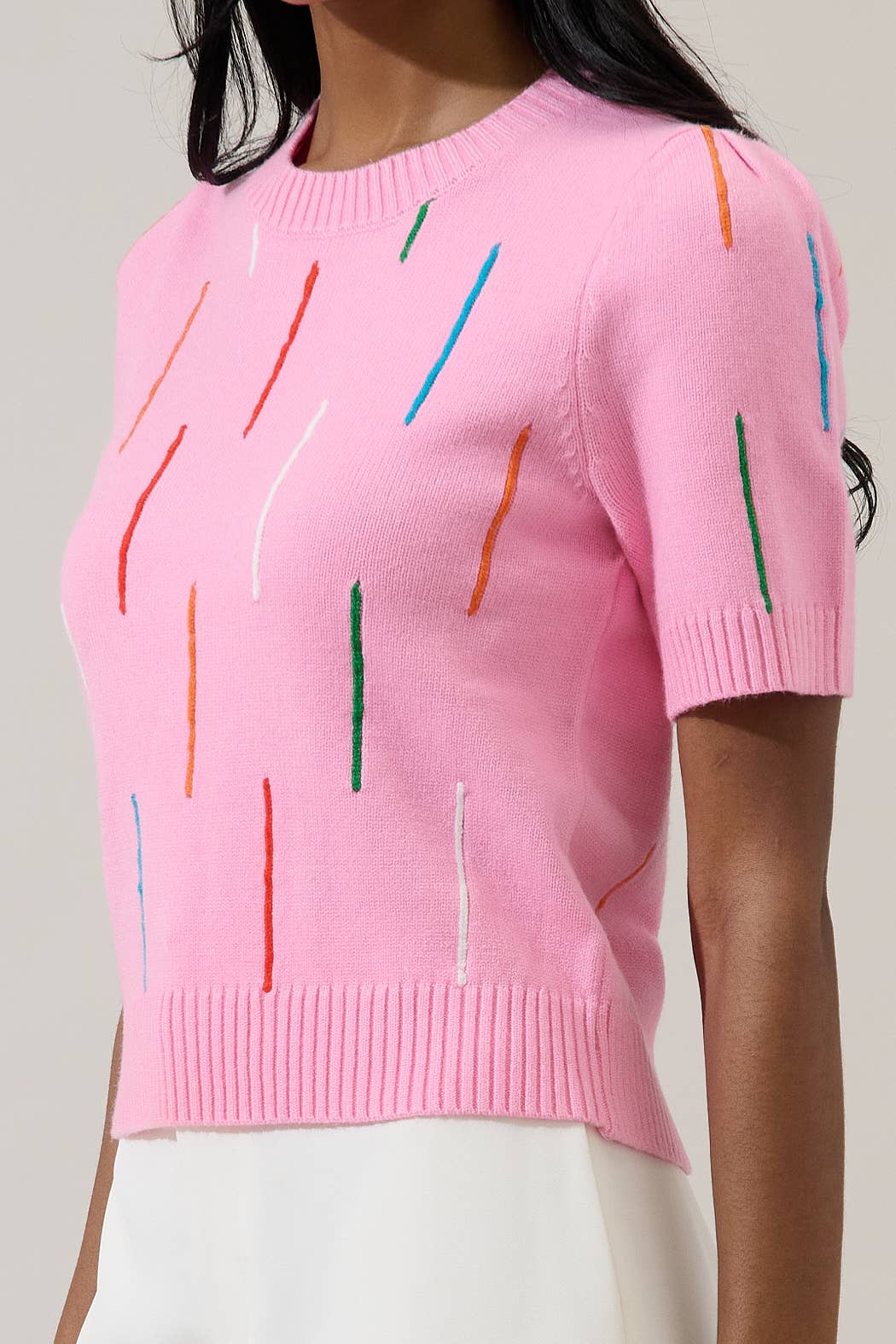 Debora Rainbow Ribbed Sweater Top - Pink