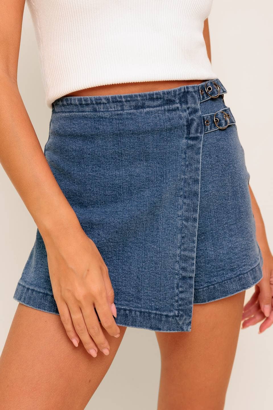 Without A Doubt Washed Denim Skort - Medium Indigo