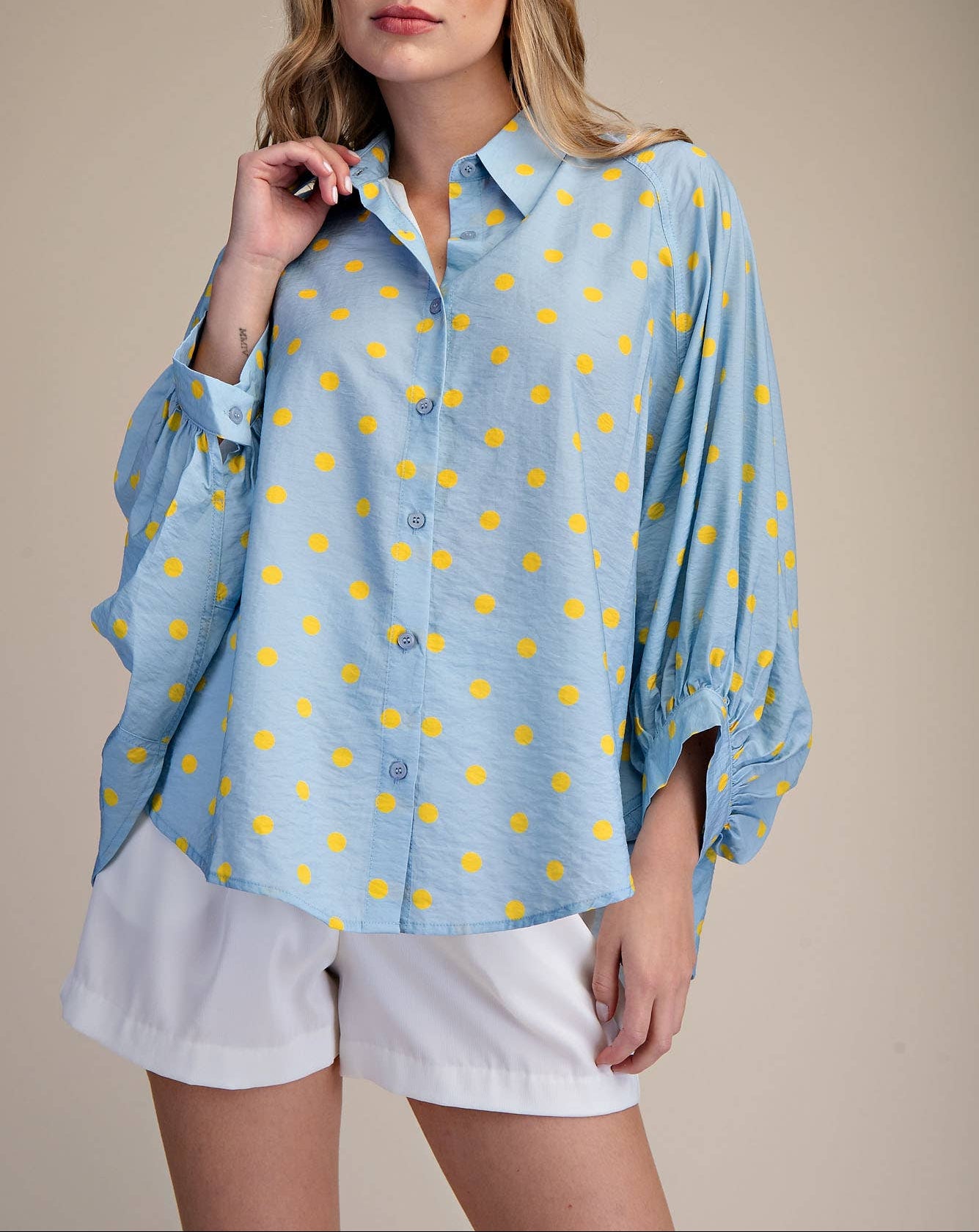 Summer State Button Up Top - Light Blue