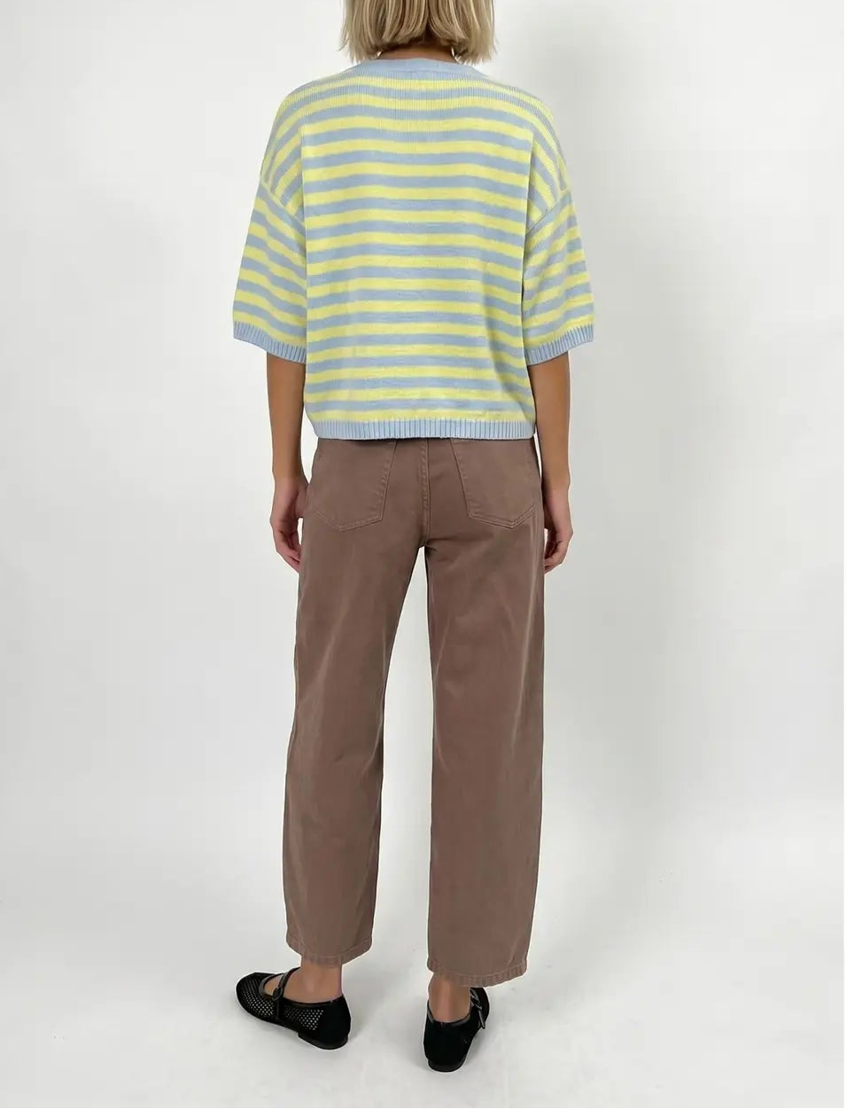 Big Change Stripe Soft Button Down Cardigan - Sky/Yellow