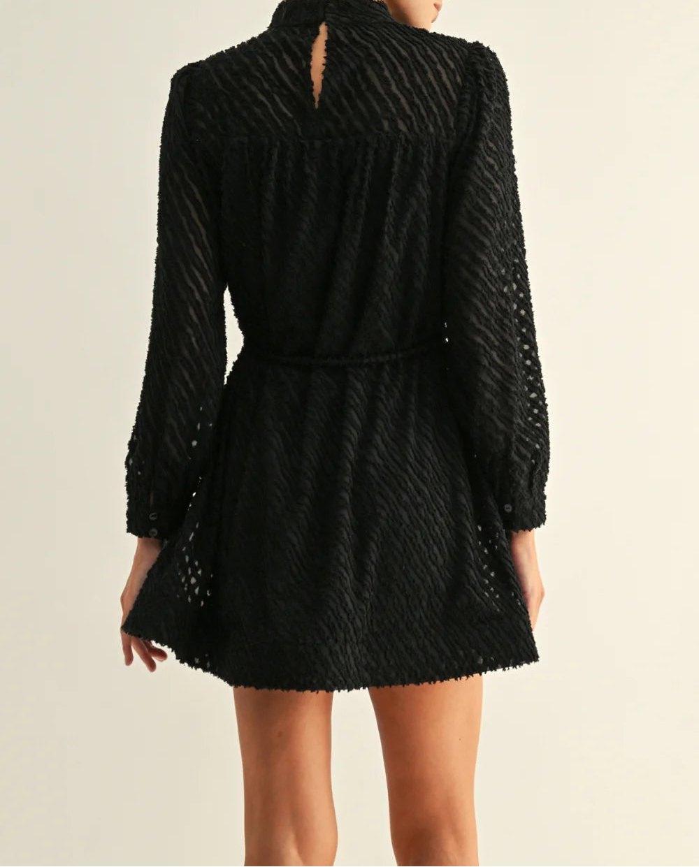 Holly Tied Neck Long Sleeve Mini Dress - Black