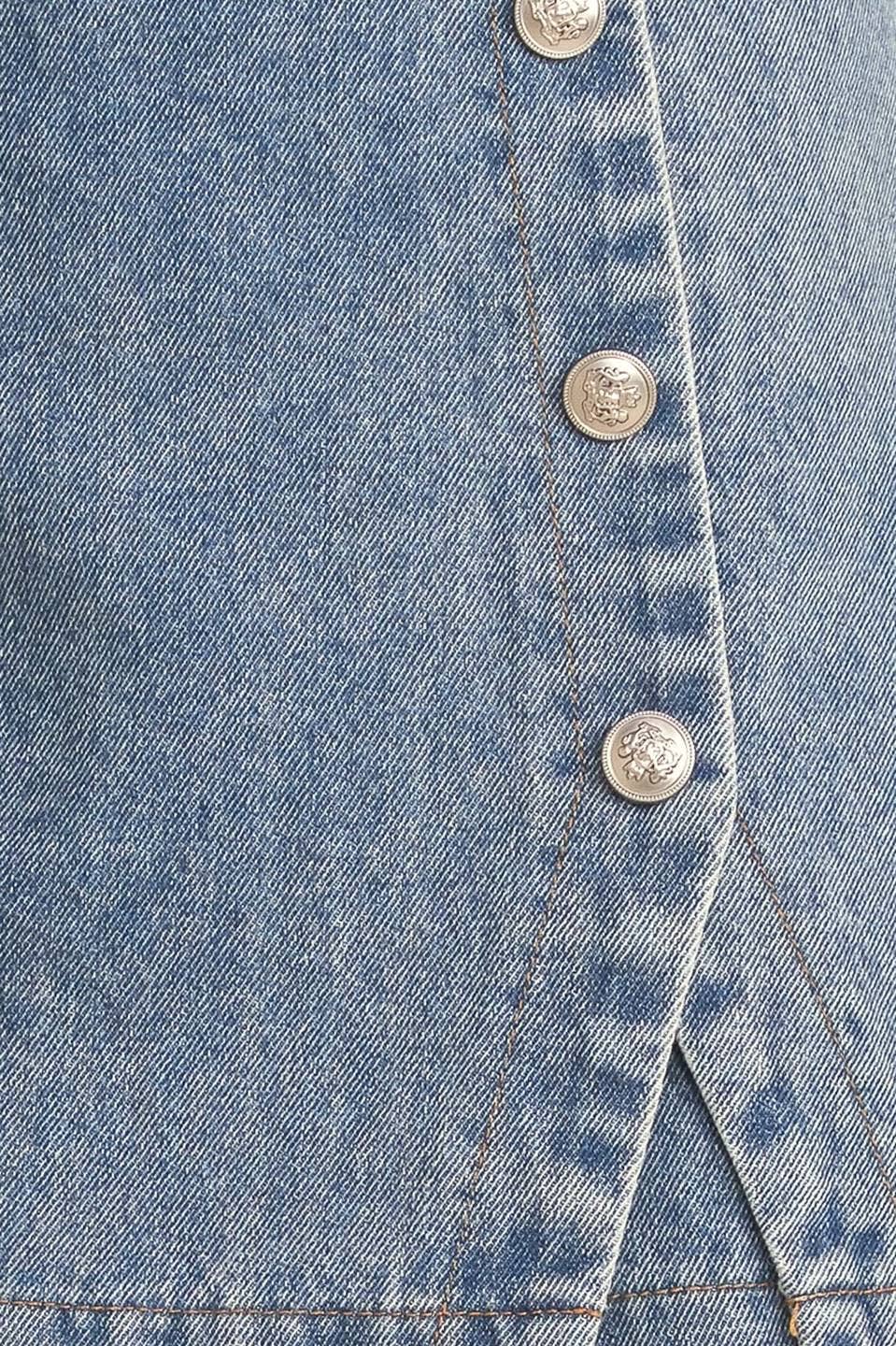 Front Stage Washed Denim Button Detail Skort - Light Indigo
