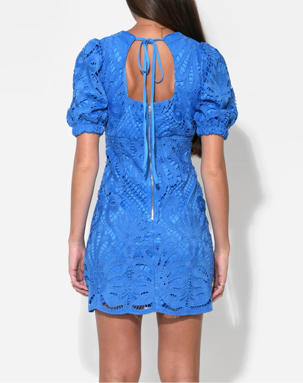 Maria Scallop Lace Mini Dress - Cornelia Blue