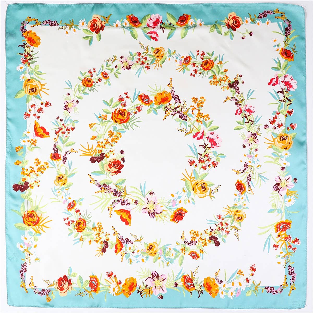 Spring Meadow Floral Silk-Feel Scarf - Blue