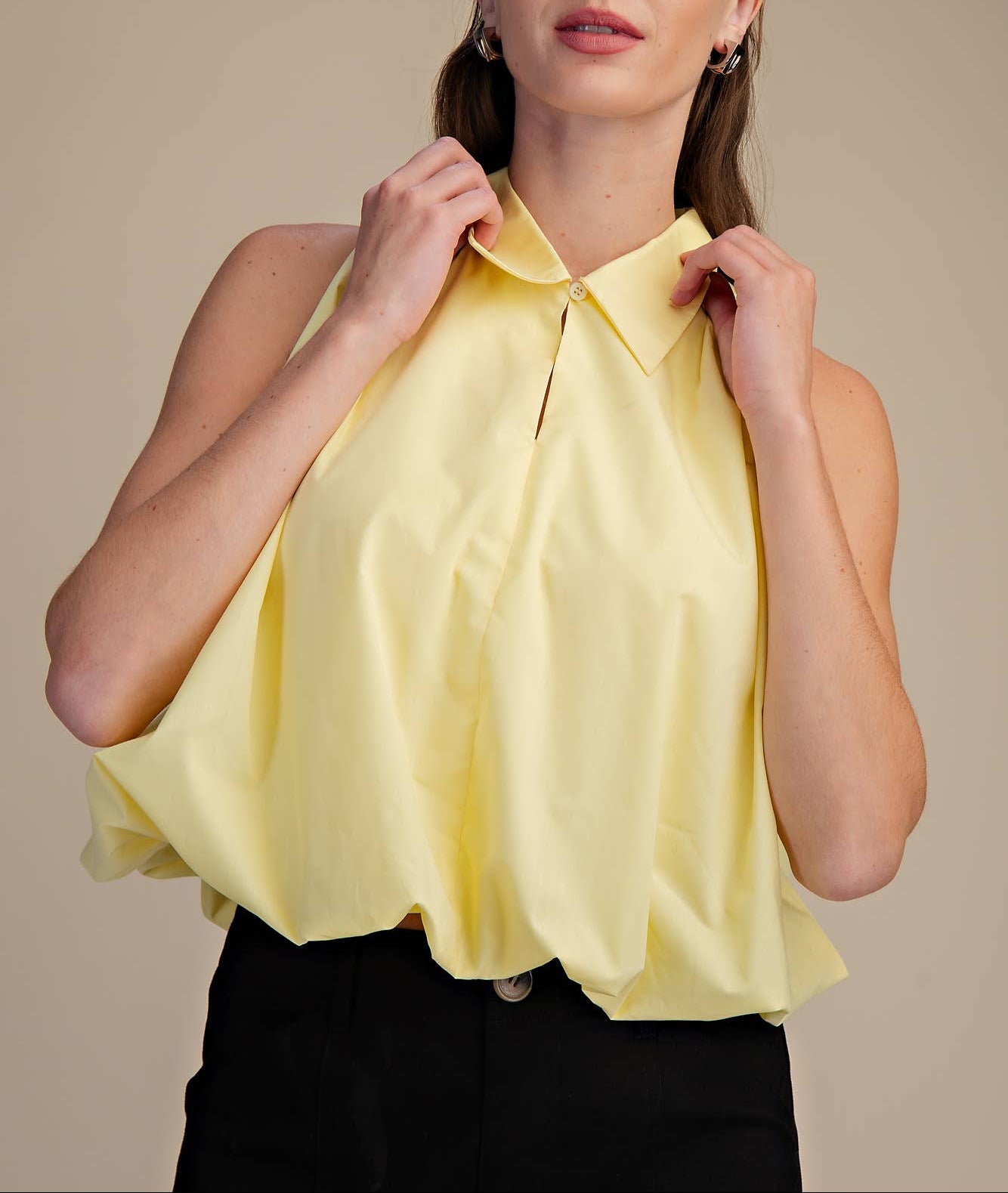 All Smiles Bubble Hem Sleeveless Top - Butter Yellow