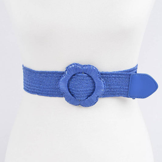 Faux Straw Elastic Belt - Cobalt