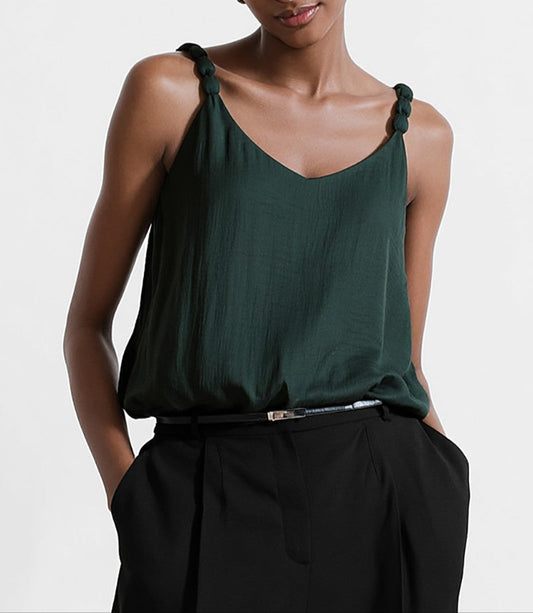Happy Days Ahead Strap Accent Tank Top - Forrest Green