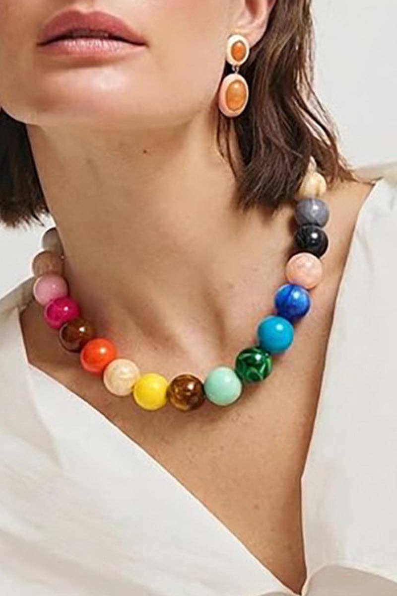 Vibrant Beaded Statement Necklace - Multi