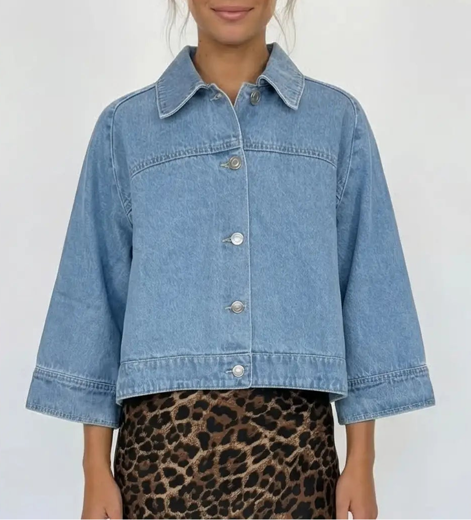 Drink Up Button Up Denim Cape Jacket - Denim