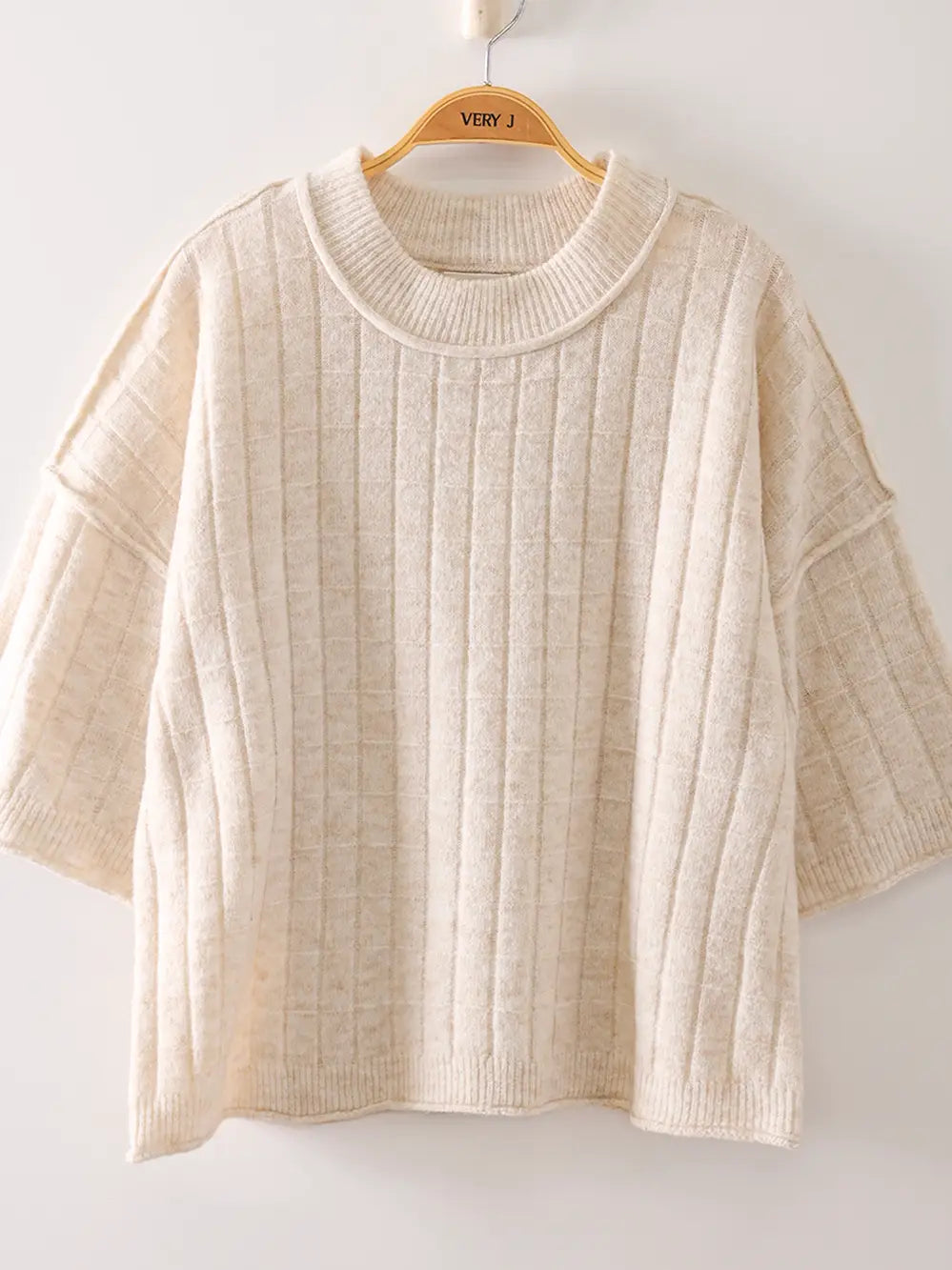 Start Up Ribbed Mock Neck Sweater - Oatmeal