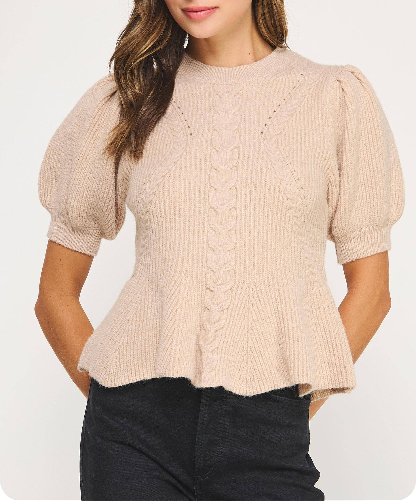 Free Bird Flared Puff Sleeve Knit Top - Oatmeal