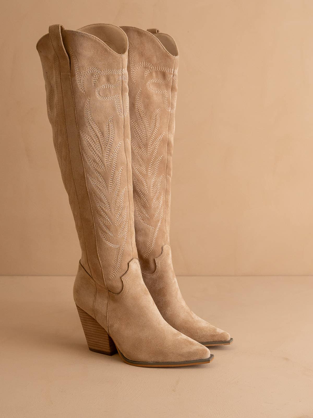 The Bronco | Knee High Cowboy Western Boot - Almond